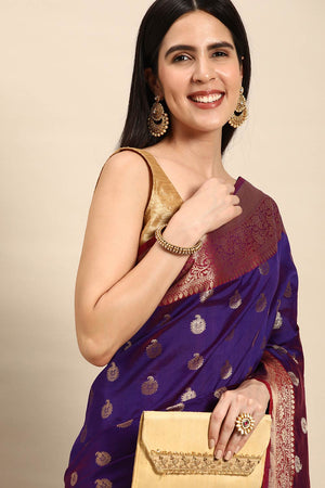 Purple Art Silk Block Saree