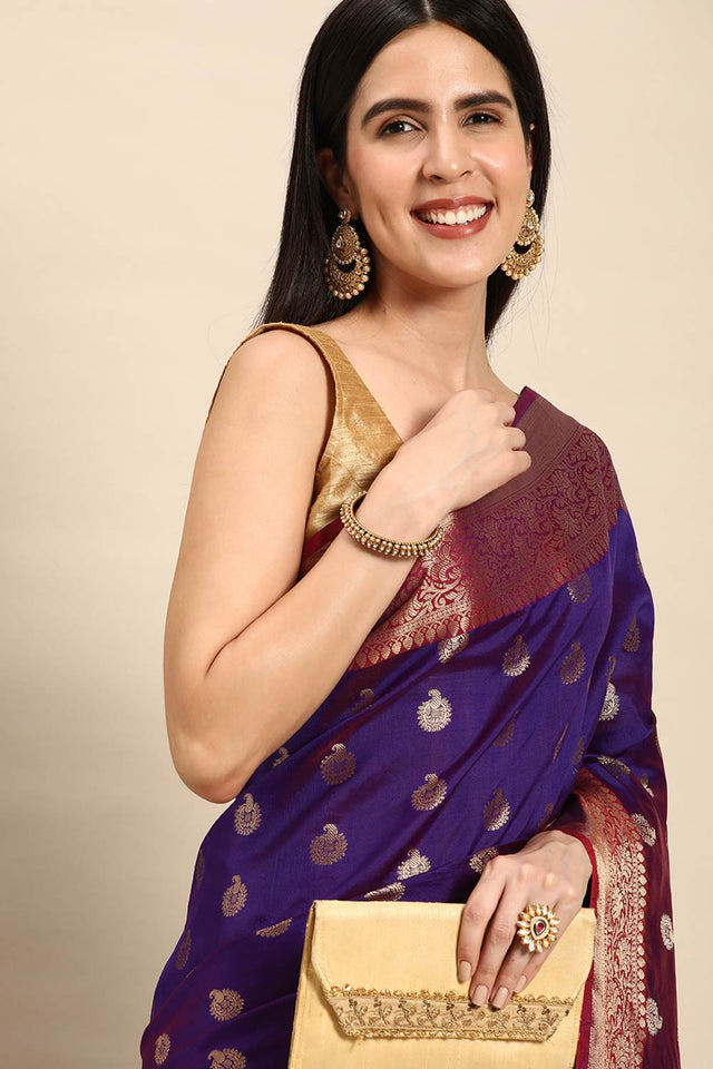 Purple Art Silk Block Saree