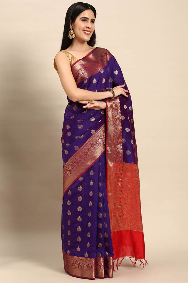 Purple Art Silk Block Saree