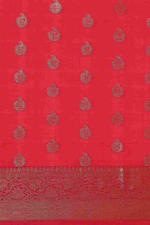 Red Silk Blend Self-Design Saree