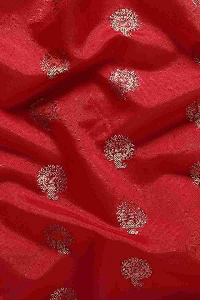 Red Silk Blend Self-Design Saree