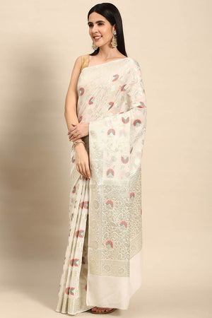 White Chiffon Block Saree