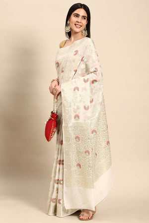 White Chiffon Block Saree