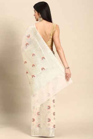 White Chiffon Block Saree