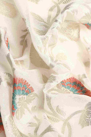 White Chiffon Block Saree