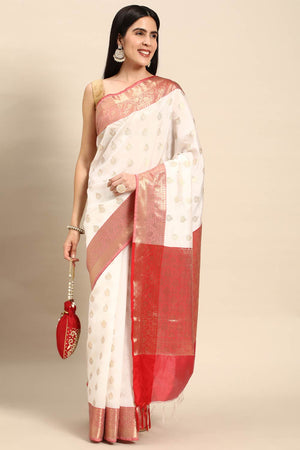 White Art Silk Block Saree