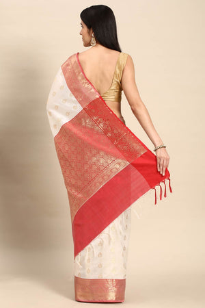 White Art Silk Block Saree