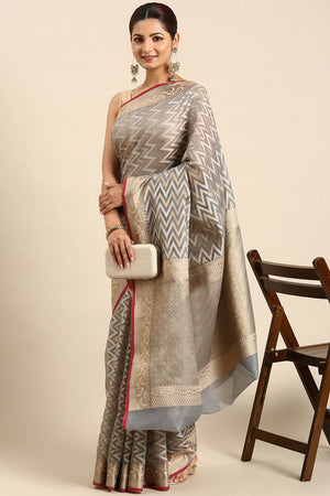 Grey Art Silk Block Saree