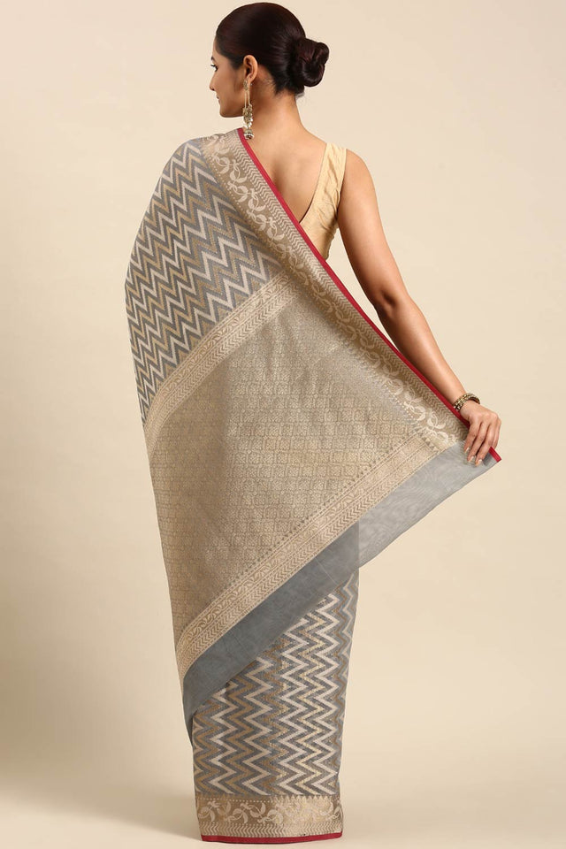 Grey Art Silk Block Saree
