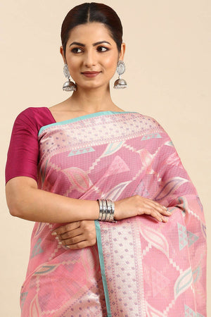 Peach Art Silk Block Saree