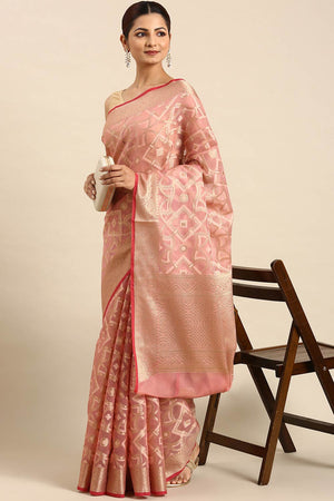 Peach Art Silk Block Saree