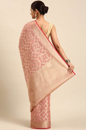Peach Art Silk Block Saree