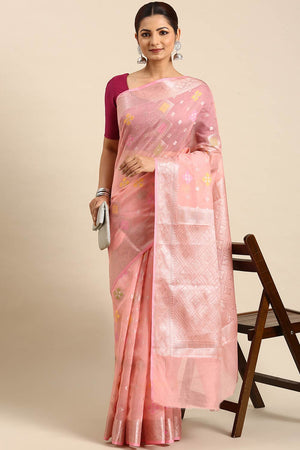 Peach Art Silk Block Saree