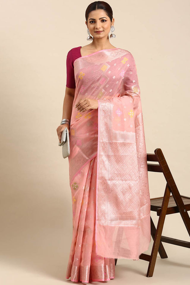 Peach Art Silk Block Saree