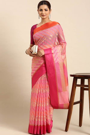 Pink Art Silk Block Saree
