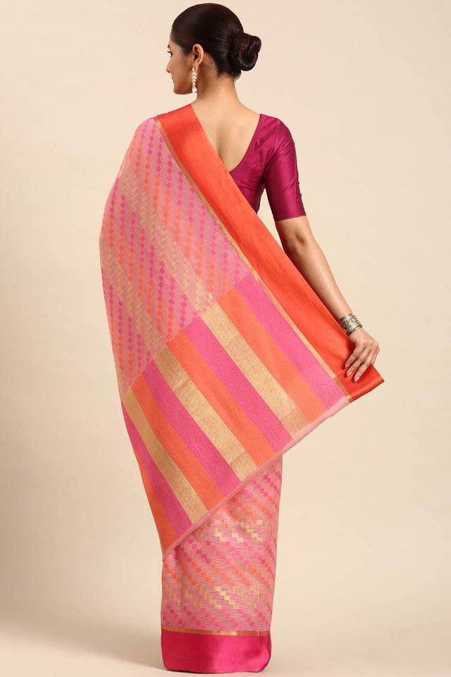 Pink Art Silk Block Saree