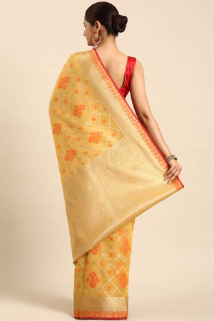 Yellow Art Silk Block Saree