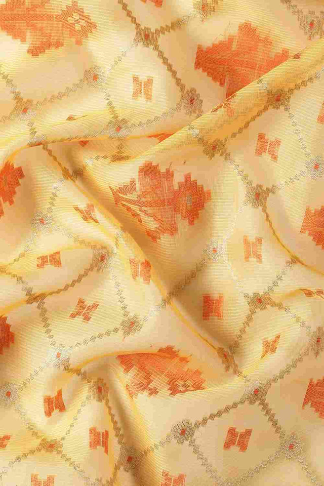 Yellow Art Silk Block Saree
