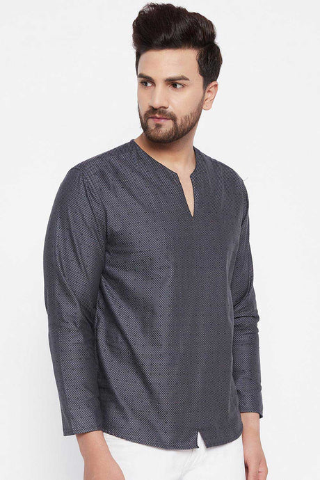 Buy Blended Cotton Woven Kurta in Grey Online - Side