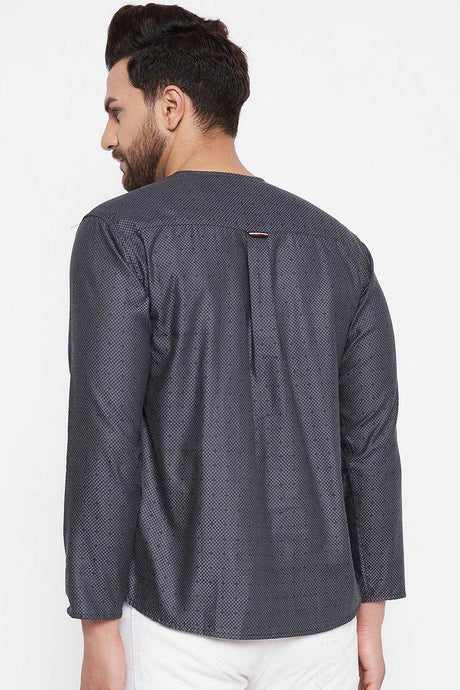 Buy Blended Cotton Woven Kurta in Grey Online - Zoom In
