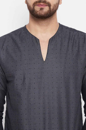 Buy Blended Cotton Woven Kurta in Grey Online - Zoom Out