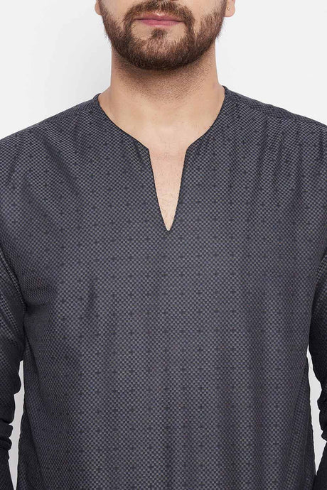 Buy Blended Cotton Woven Kurta in Grey Online - Zoom Out