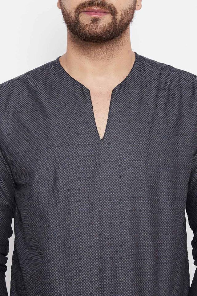 Buy Blended Cotton Woven Kurta in Grey Online - Zoom Out