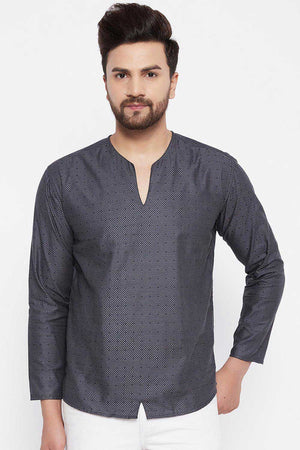 Buy Blended Cotton Woven Kurta in Grey Online