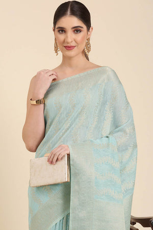 Blue Silk Blend Leaf Saree