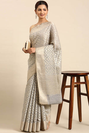 Grey Art Silk Block Saree