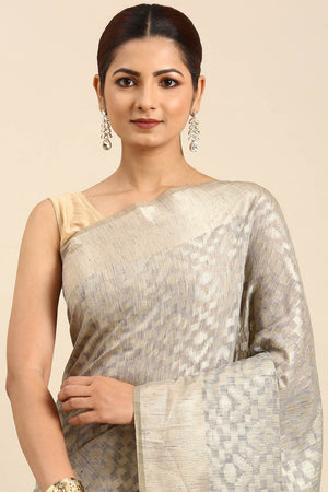 Grey Art Silk Block Saree