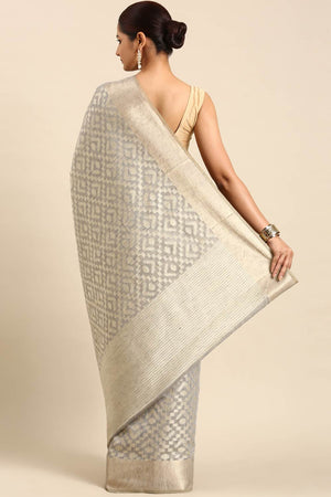 Grey Art Silk Block Saree