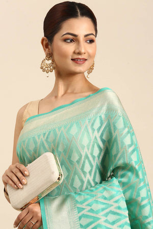 Green Art Silk Block Saree