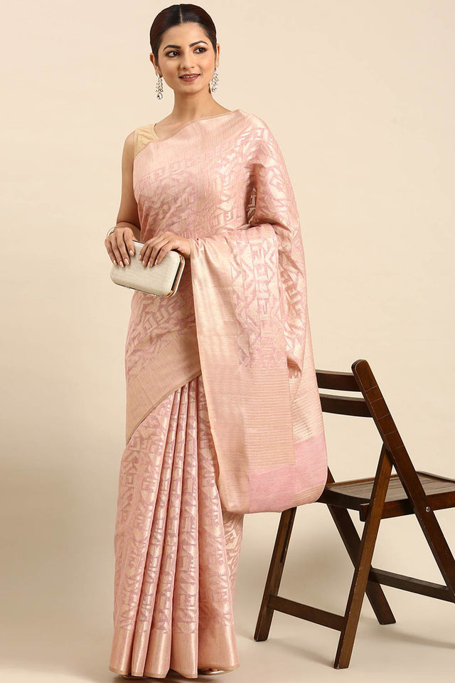 Pink Art Silk Block Saree