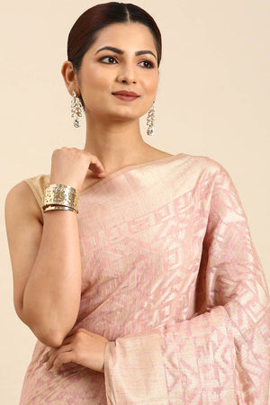 Pink Art Silk Block Saree