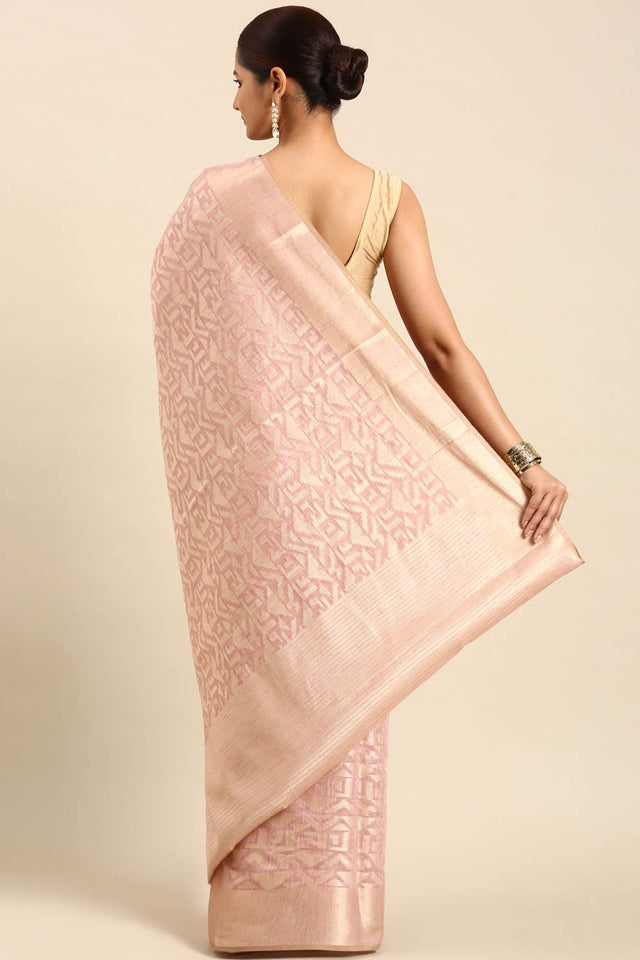 Pink Art Silk Block Saree