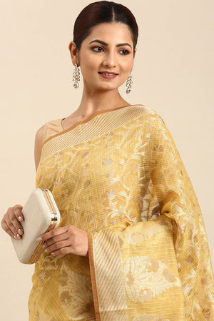 Yellow Art Silk Block Saree