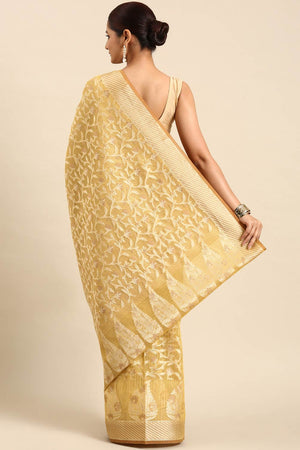 Yellow Art Silk Block Saree