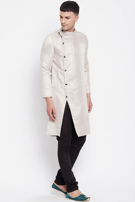 Buy Men's Rayon Solid Sherwani Kurta in Beige - Side