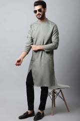 Men's Light Green Solid Full Sleeve Long Kurta Top