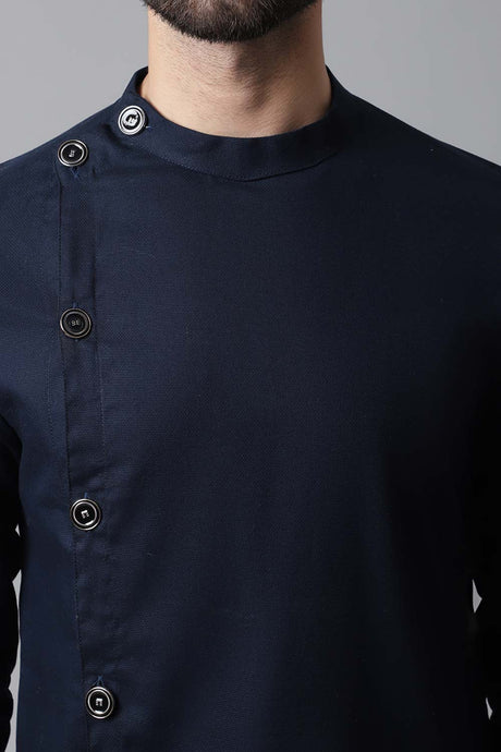 Buy Men's Blue Cotton Solid Long Kurta Online - KARMAPLACE