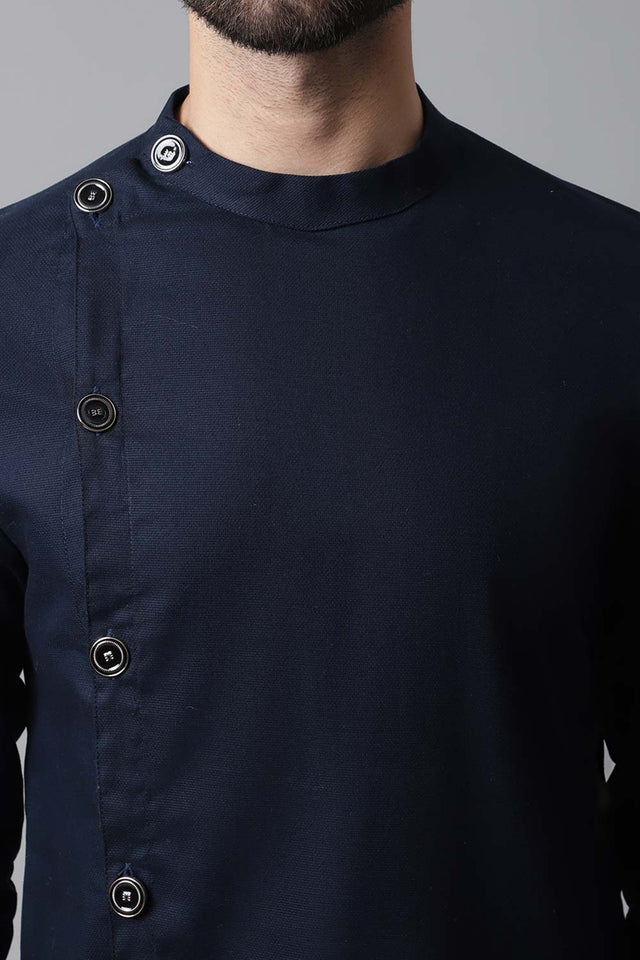 Buy Men's Blue Cotton Solid Long Kurta Online - KARMAPLACE