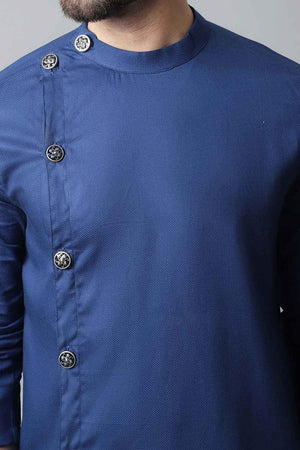 Buy Men's Blue Cotton Solid Long Kurta Online - KARMAPLACE