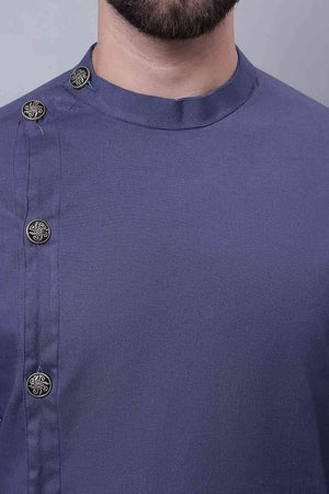 Buy Men's Grey Cotton Solid Long Kurta Top Online - Zoom In