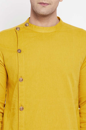 Buy Men's Yellow Cotton Solid Long Kurta Top Online - Zoom In
