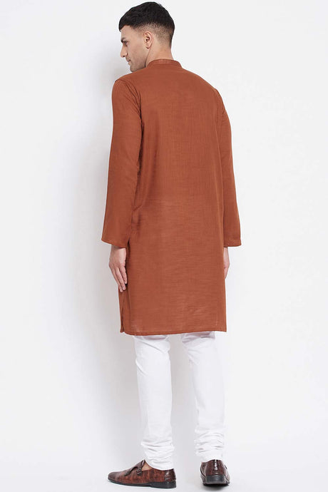 Buy Men's Pure Cotton Solid Sherwani Kurta in Brown - Zoom in