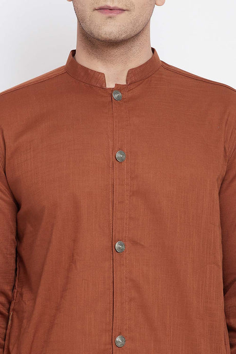 Buy Men's Pure Cotton Solid Sherwani Kurta in Brown - Zoom Out