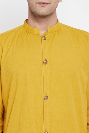 Buy Men's Pure Cotton Solid Sherwani Kurta in Yellow - Zoom Out