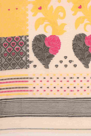 Cream Silk Blend Self-Design Saree