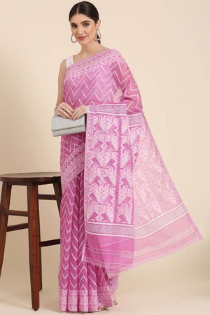 Purple Silk Blend Self-Design Saree